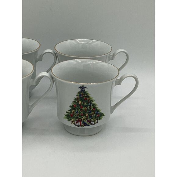 4 x Vintage Christmas Tree FOOTED TEA CUP Sea Gull Fine China by JIAN SHIANG - Picture 6 of 8